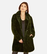 Yumi Kim Yumi Dark Green Leopard Print Faux Fur Coat